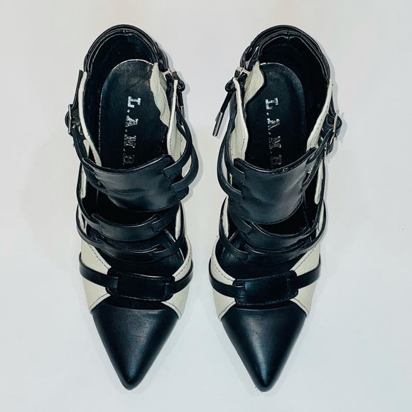 L.A.M.B. Black & White Kaine Ankle Bootie Heels - Picture 4 of 12
